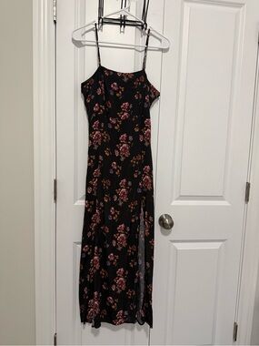 Forever 21 Black Floral Maxi Dress with Pink and Purple Roses